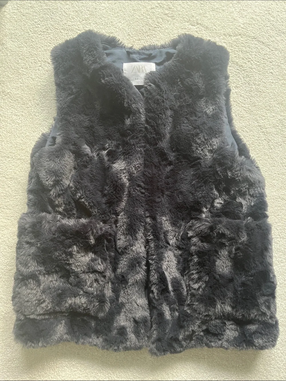 Girls Zara dark navy Faux Fur Vest - Plush Sleeveless Layer